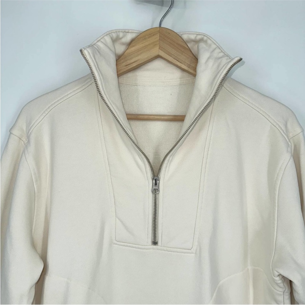 EVERLANE Track Half Zip Organic Cotton Sweatshirt Pullover Bone White - Picture 9 of 12